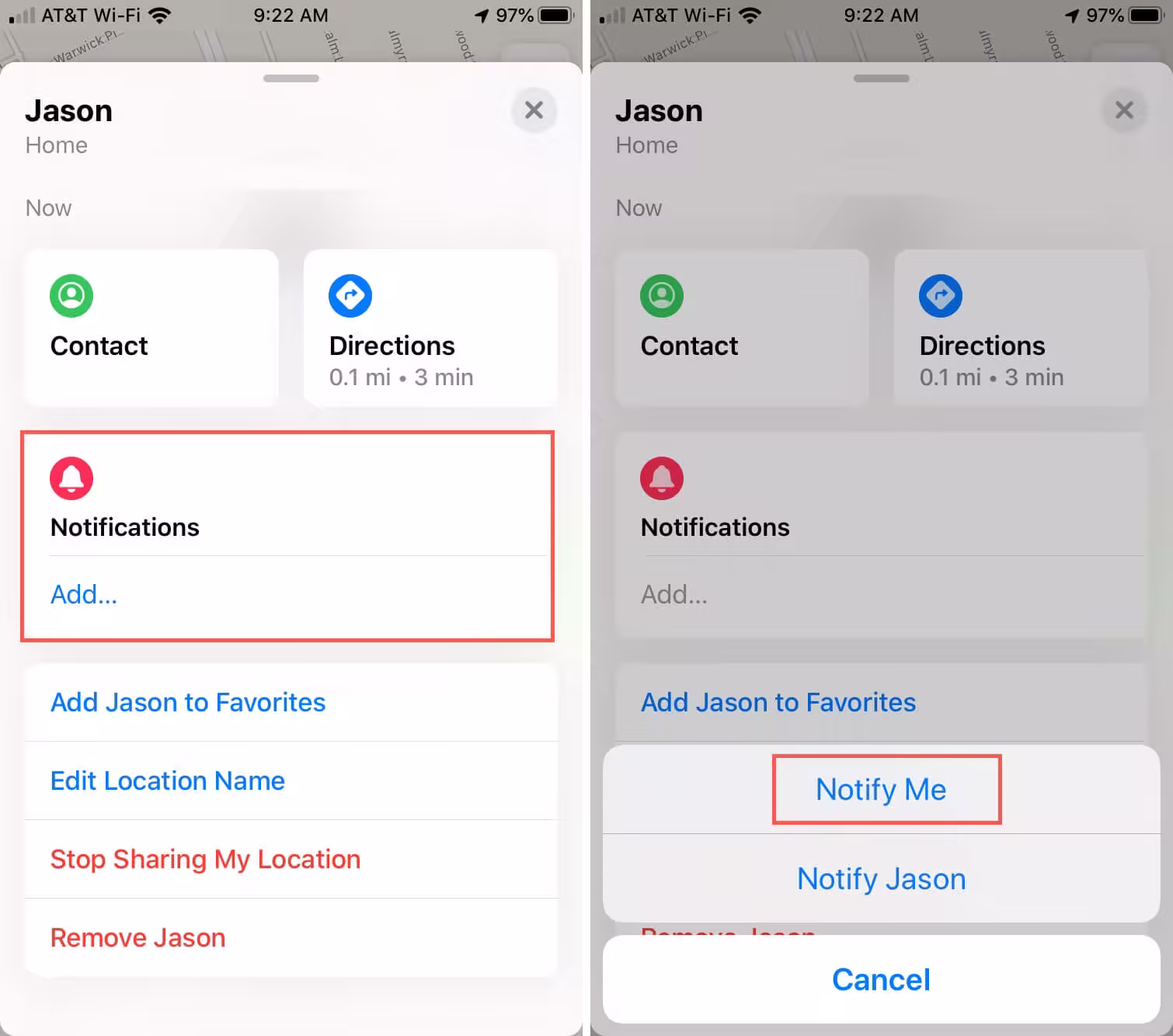 get notification on find my when find my location updates