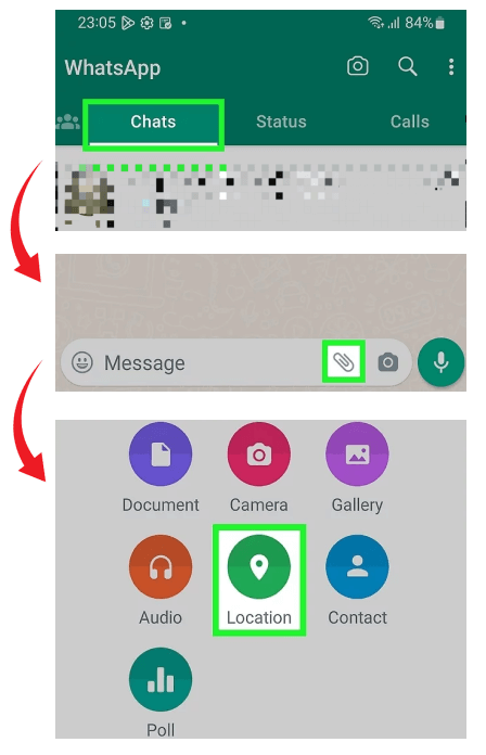 how to share current location on whatsapp android