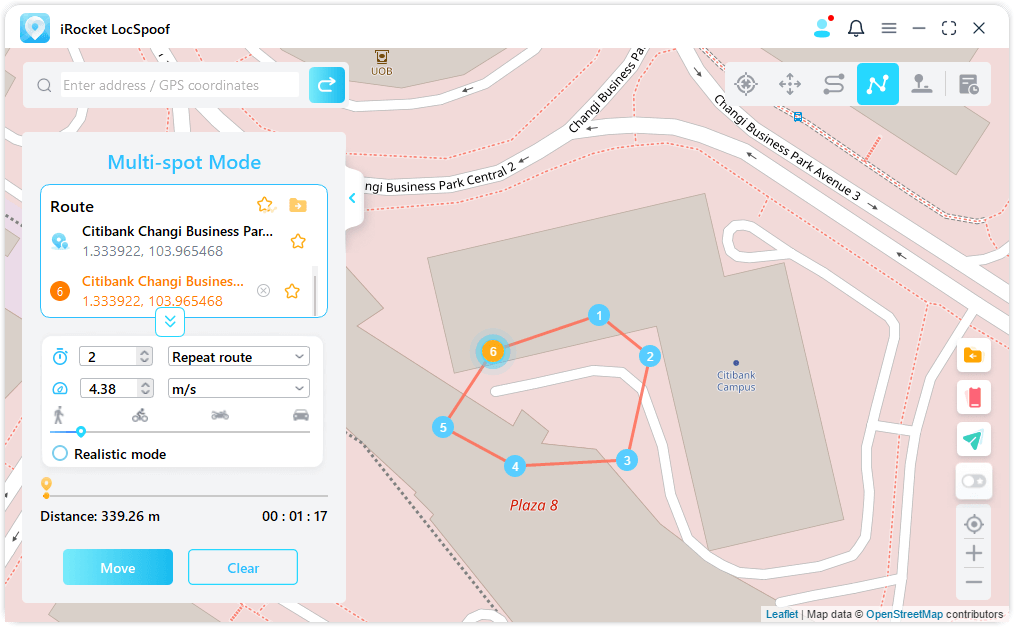 simulate gps movement by multi spot mode