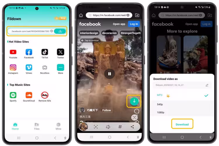 download facebook videos with fildown android