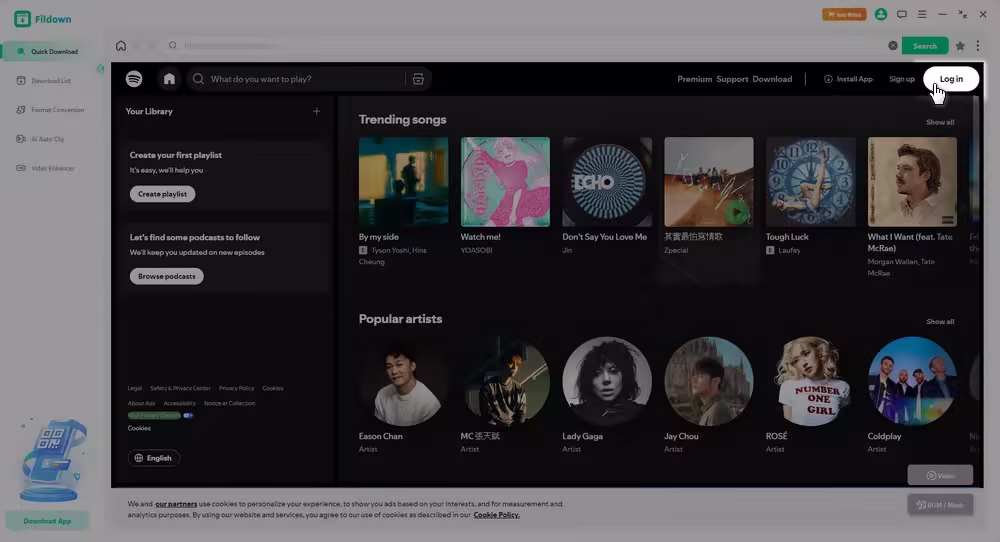 log in with your spotify account