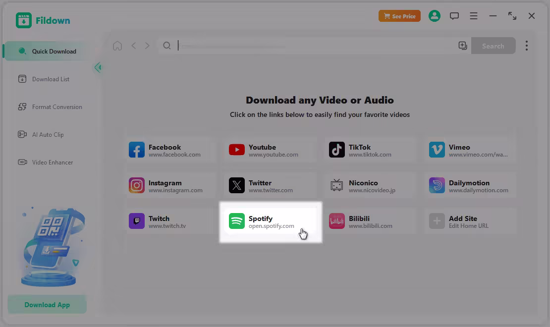 open spotify within fildown