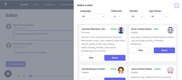 choose voice on voicify ai