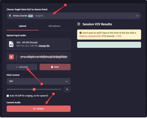 upload audio and convert rap