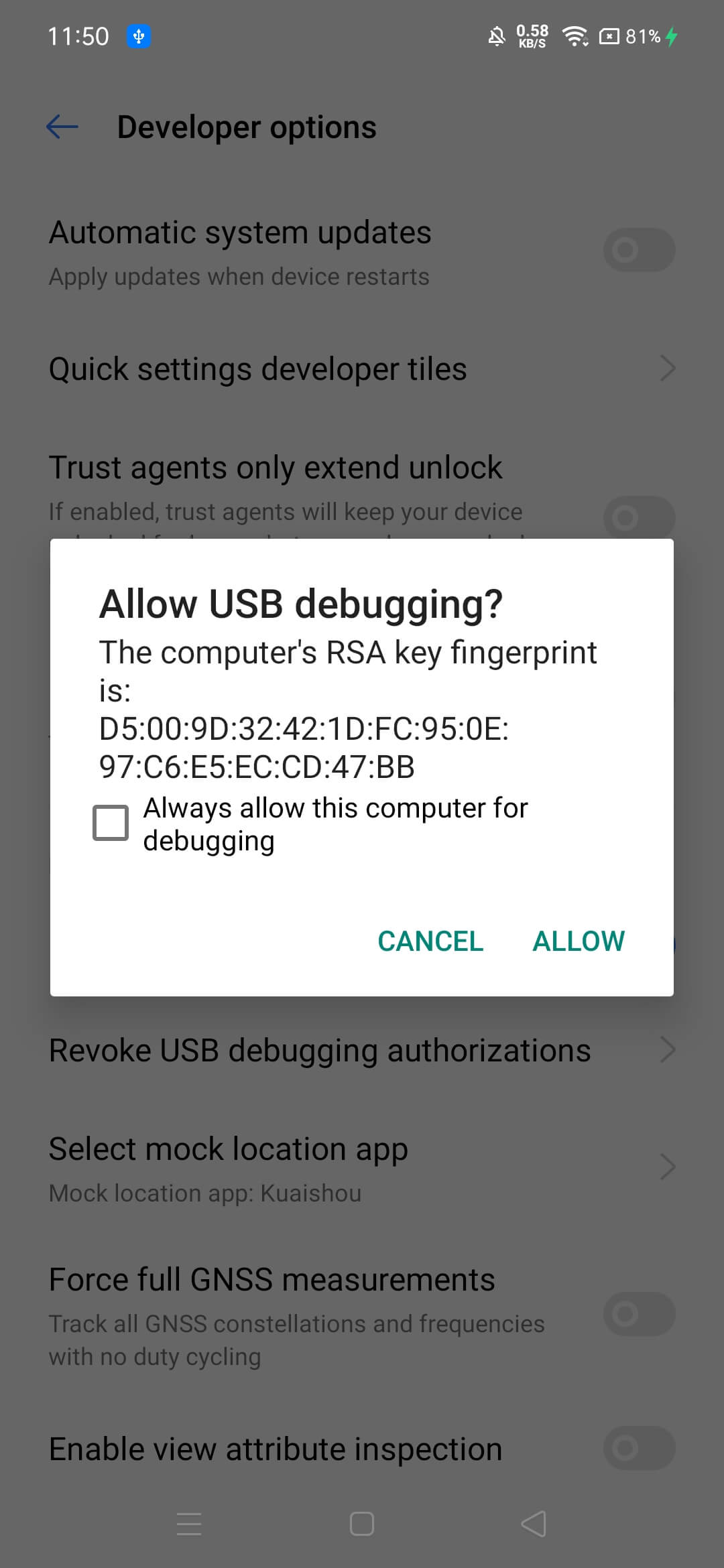 Allow USB Debugging