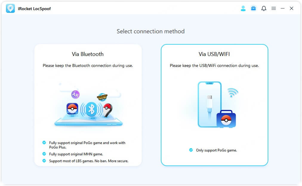 select connection method wifi usb