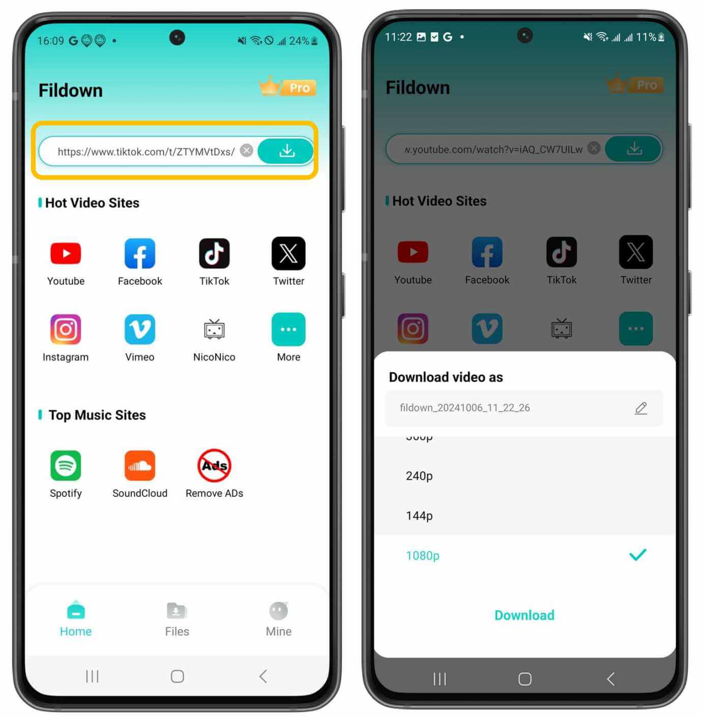 paste the link and download fildown android