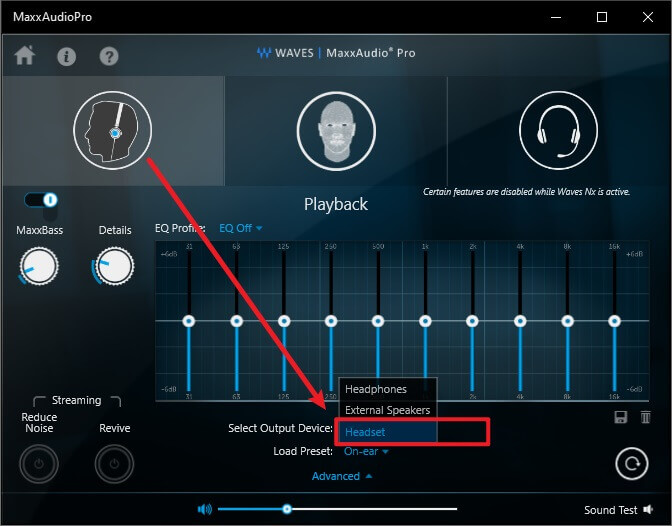 choose headset in maxxaudio