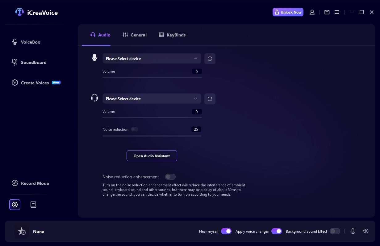 Settings and select virsual audio device